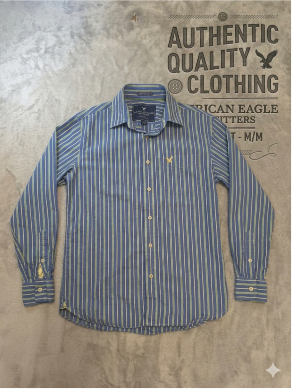 American Eagle Men's M Vintage Fit Button Up Shirt Blue Yellow Striped Long Slee